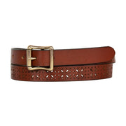 Women's Perforated Pattern Leather Belt - TAN