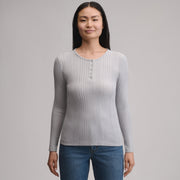Women's Long-Sleeve Ring Snap Brushed Henley - Light Hthr Gray