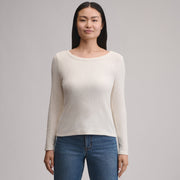 Women's Long-Sleeve Hacci Ribbed Top - Deep Teal
