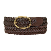 Women's Center Bar Woven Leather Belt - Brown