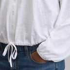 Women's Long-Sleeve Button Front Drawstring Hem Top