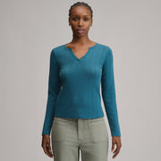 Women's Pointelle Notch-Neck Long-Sleeve Crew - Ice
