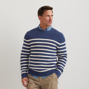 Men's Signature Roll Neck Sweater - Stripe - Navy Htr