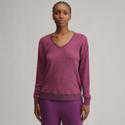 Women's Long-Sleeve V-Neck Boyfriend Thermal Crew - Striped - Rosewood