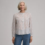 Women's Long-Sleeve Collarless Button-Down Shirt - Ivory