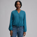 Women's Long-Sleeve Button Front Drawstring Hem Top