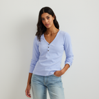 Women's Long-Sleeve Ribbed Henley T-Shirt - Stripe