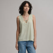 Women's Sunwashed Cotton Tie Front Tank - Honeydew