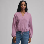 Women's Long-Sleeve Button Front Drawstring Hem Top - Deep Wisteria