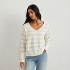 Women's V-Neck Sweater - Stripe