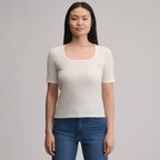 Women's Short-Sleeve Pointelle Square-Neck Crew