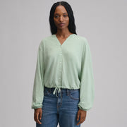 Women's Long-Sleeve Button Front Drawstring Hem Top - Limestone