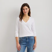 Women's Everyday Long-Sleeve V-Neck T-Shirt - White