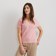 Women's Diamond Stitch Short Sleeve Pullover Sweater - Lt Berry